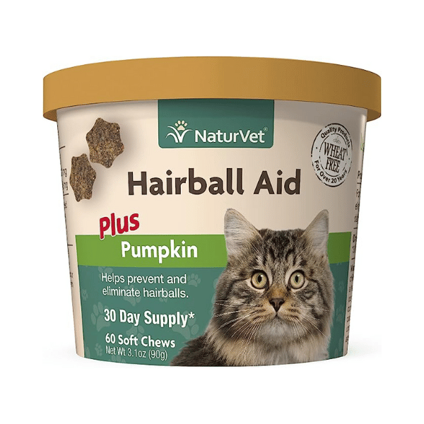 NaturVet Hairball Aid Plus Pumpkin Soft Chews for Cats - 60 Chews