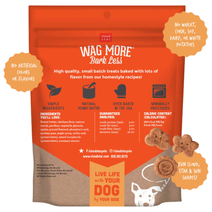 Cloud Star Wag More Bark Less Soft and Chewy Grain-Free Treat Peanut Butter and Apples