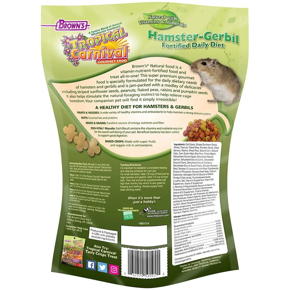 Brown's Tropical Carnival Natural Hamster-Gerbil Fortified Daily Diet - 2 lbs