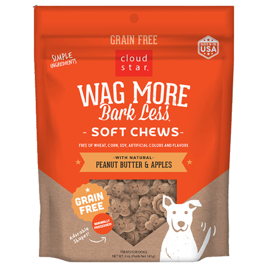 Cloud Star Wag More Bark Less Soft and Chewy Grain-Free Treat Peanut Butter and Apples