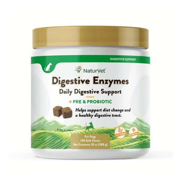 NaturVet Digestive Enzymes With Prebiotics and Probiotic - 120 Soft Chews