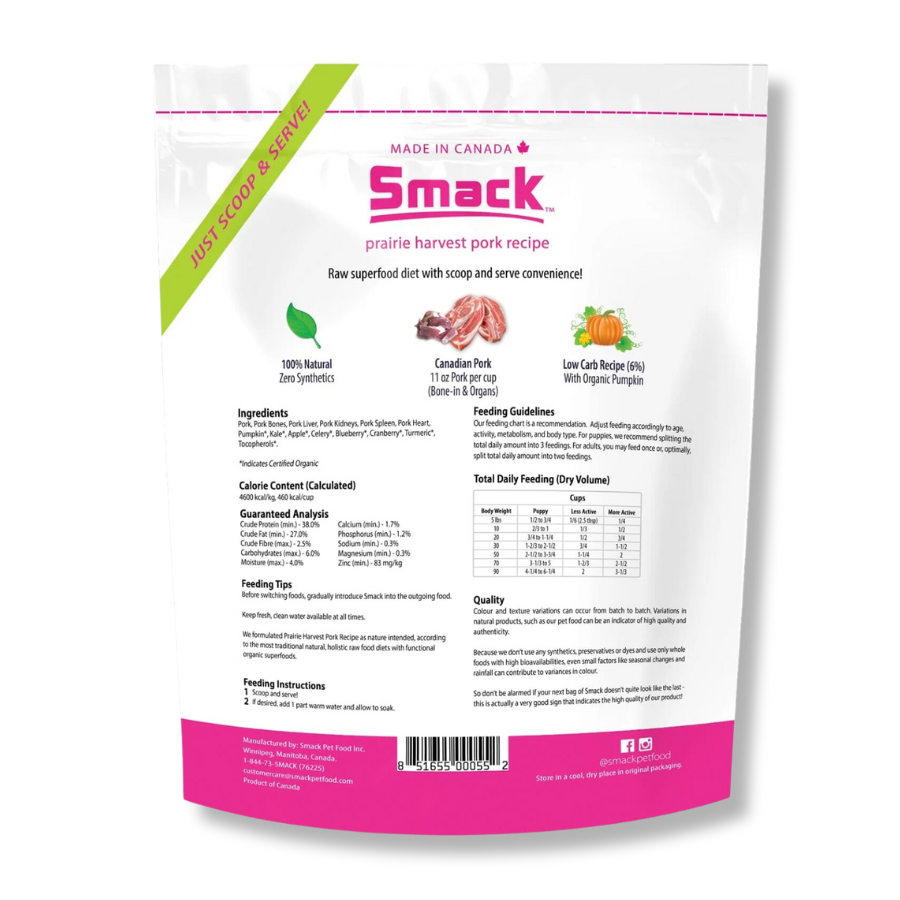 Smack Prairie Harvest Pork Raw Dehydrated Food for Dogs