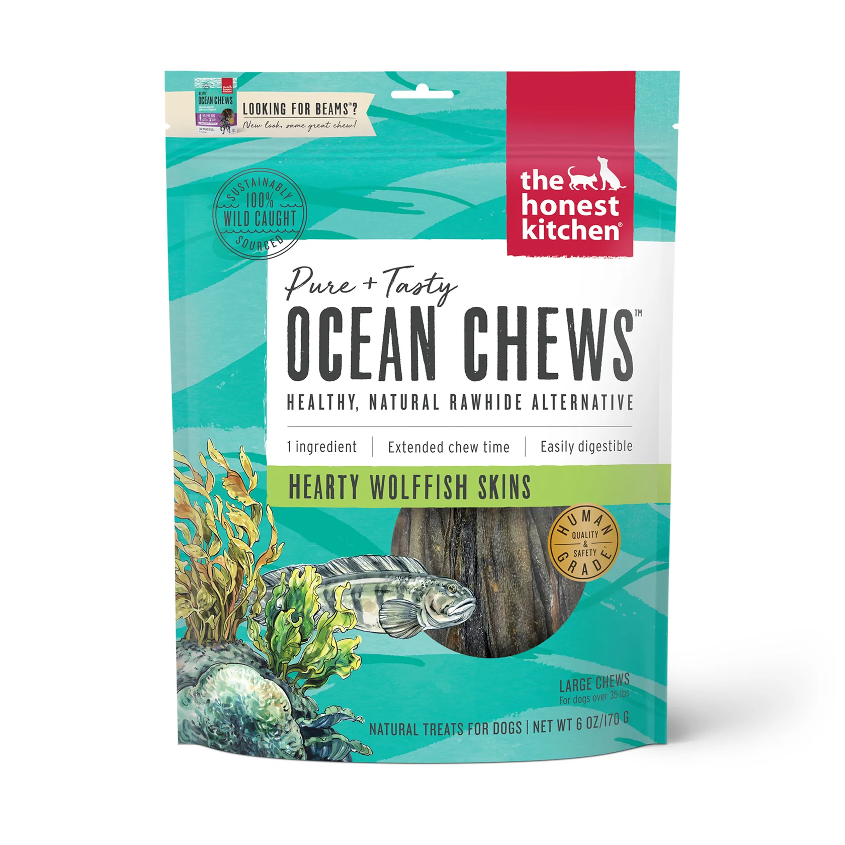 The Honest Kitchen Ocean Chews Hearty Wolffish Skins Beams - 6 oz