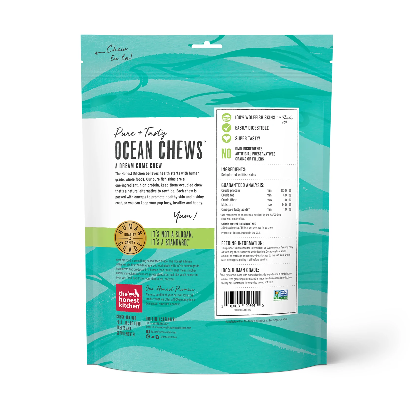 The Honest Kitchen Ocean Chews Hearty Wolffish Skins Beams - 6 oz